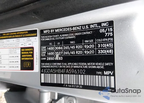 2015 Mercedes-Benz Ml 350 4Matic из США, поврежденный, VIN 4JGDA5HB4FA596102